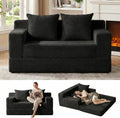 Loveseat Boneless Convertible Sofa Bed, Folding Floor Futon Sleeper Sofa Couch Bed- Boneless Foldable Couch, Corduroy Pull Out Sofa Bed with 2 Pillows for Living Room & Bedroom