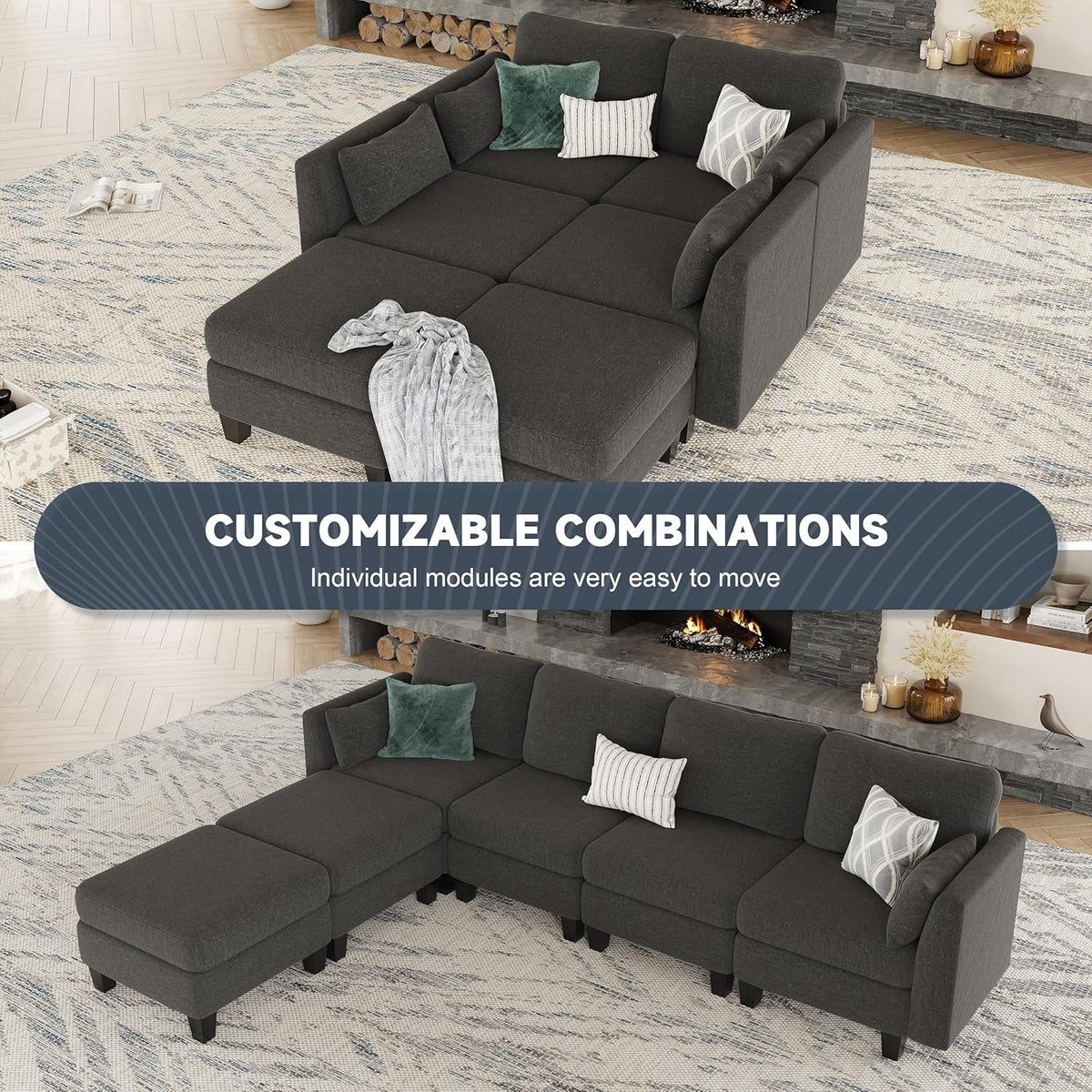 Modular Sectional Sof Convertible U Shaped Sofa Couch with High Density Memory Foam