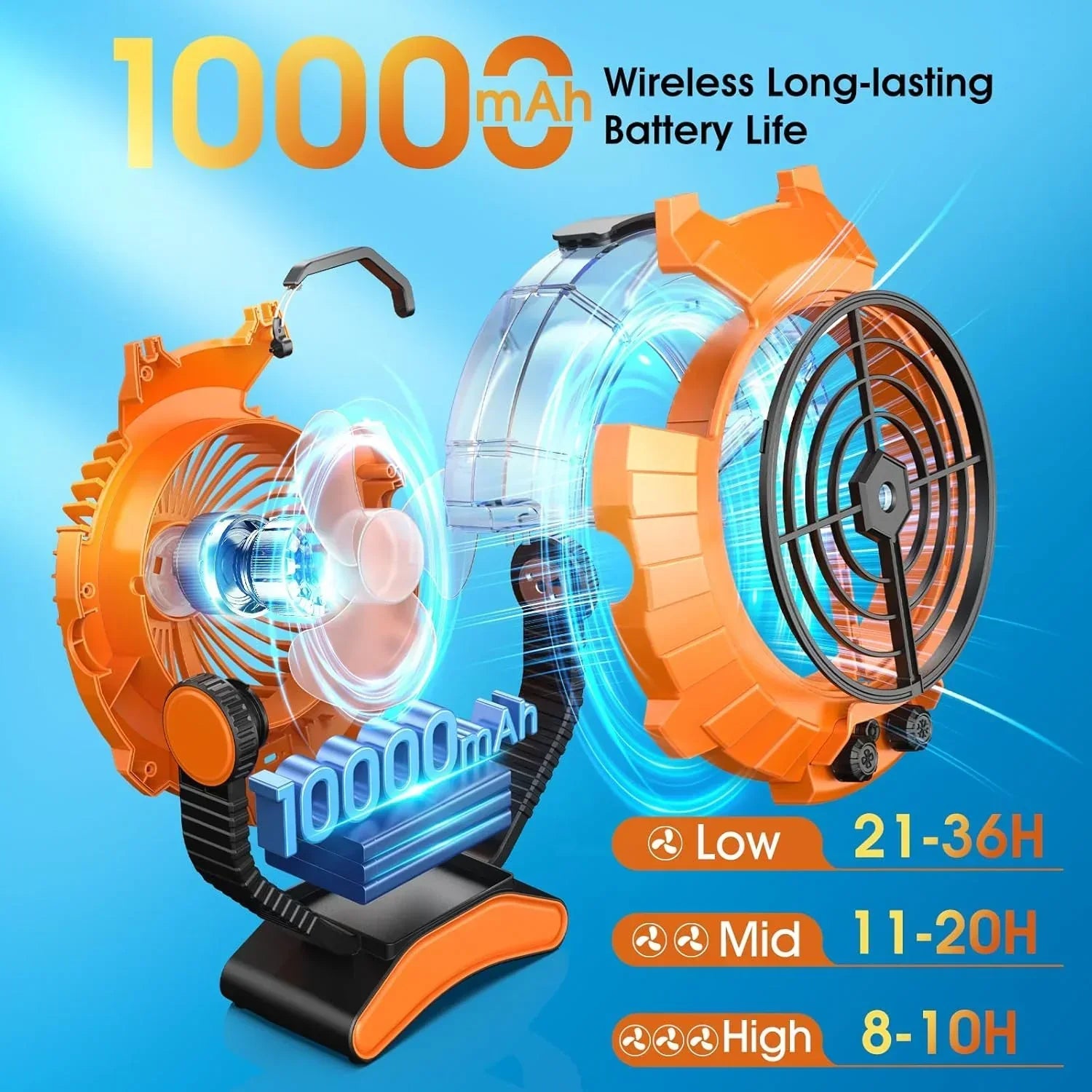 JYew Portable Air Conditioners Misting Fan With 10000mAh Rechargeable Battery Operated Fan
