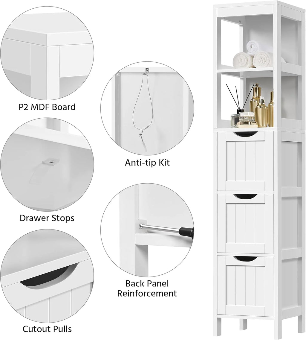 Yaheetech Bathroom Floor Cabinet, Wooden Storage Cabinet with 2 Drawers, Multifunctional Side Organizer Rack Stand Table, White