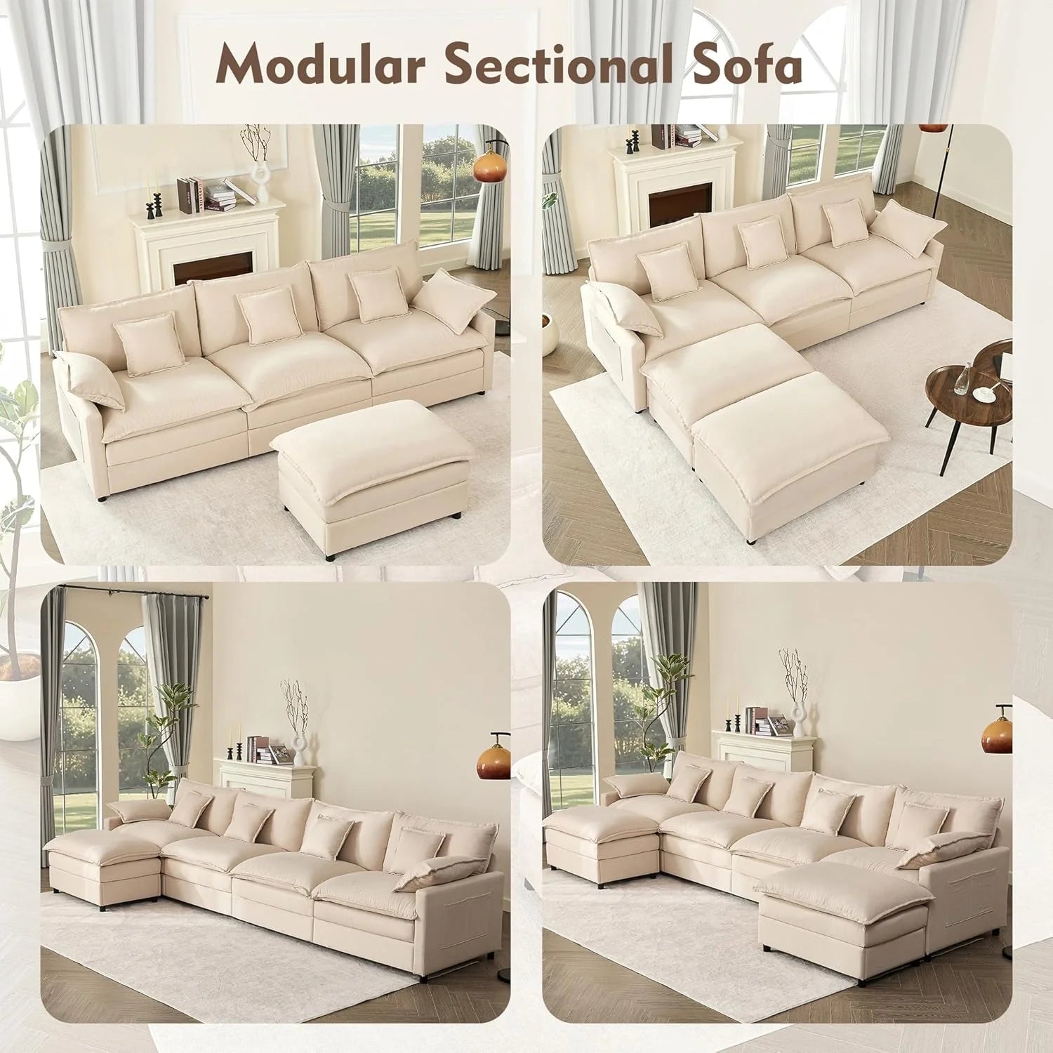 108 Inch U Shape Sofa Sectional Sofa Comfortable Cloud Sofa with Removable Footstool