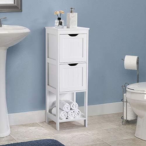 Bathroom Floor Cabinet Wooden Storage Cabinet with 2 Drawers Multifunctional Side Organizer Rack