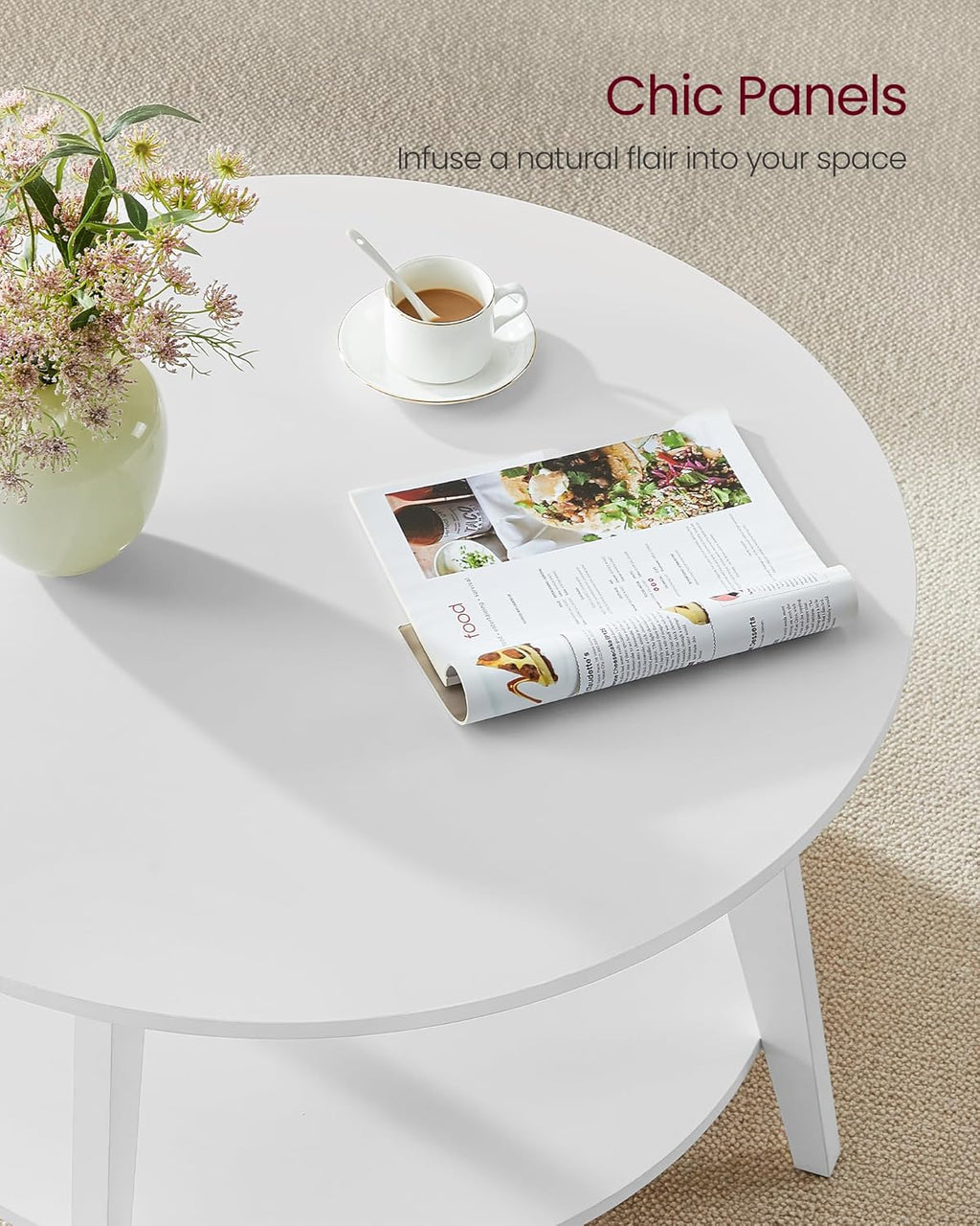 VASAGLE Round Coffee Table 2 Tier Coffee Table with Storage for Living Room 31.5 x 17.7 Inches