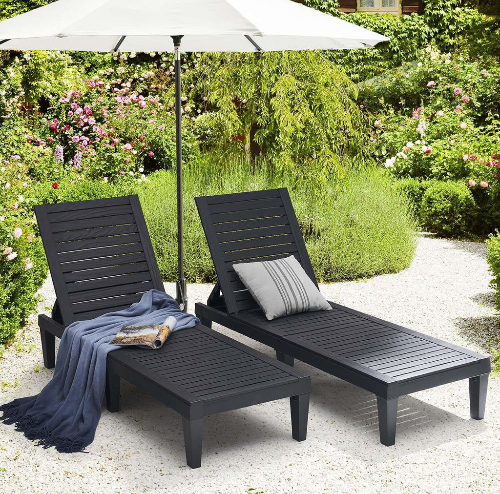 Patio Chairs Black Chaise Lounge Chair Outdoor 5-Position Adjustable Sun Tanning Chair