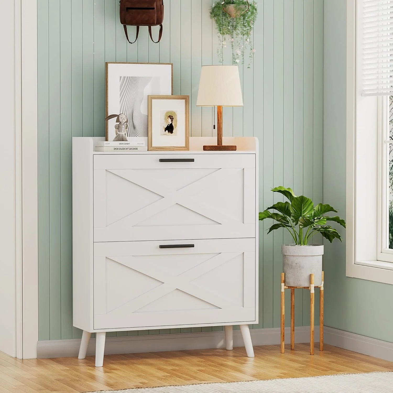 32 W Farmhouse Shoe Storage Cabinet Modern Hidden Slim Narrow Shoe Rack Cabinet
