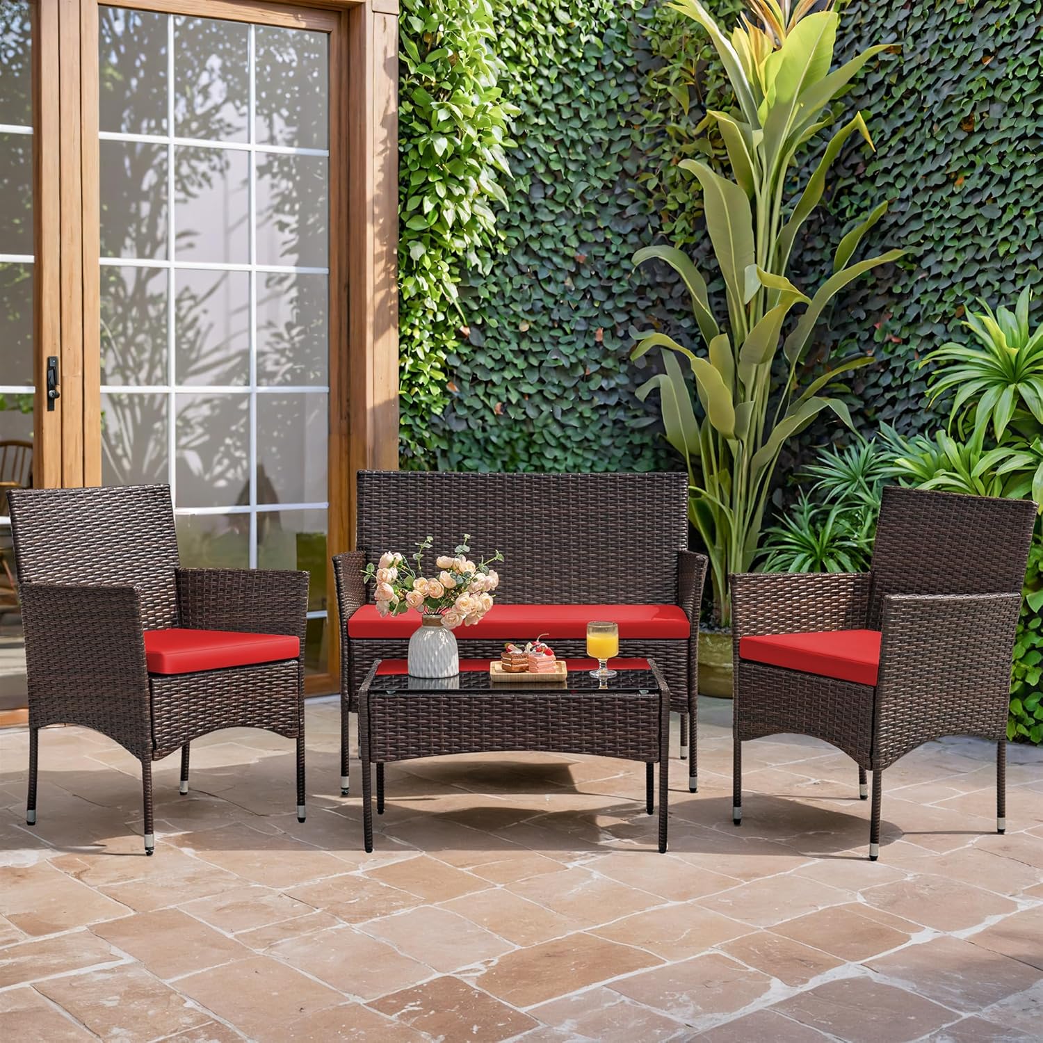 Homall 4 Pieces Outdoor Patio Furniture Sets Rattan Chair Wicker Set, Outdoor Indoor Use Backyard Porch Garden Poolside Balcony Furniture Sets (Grey)