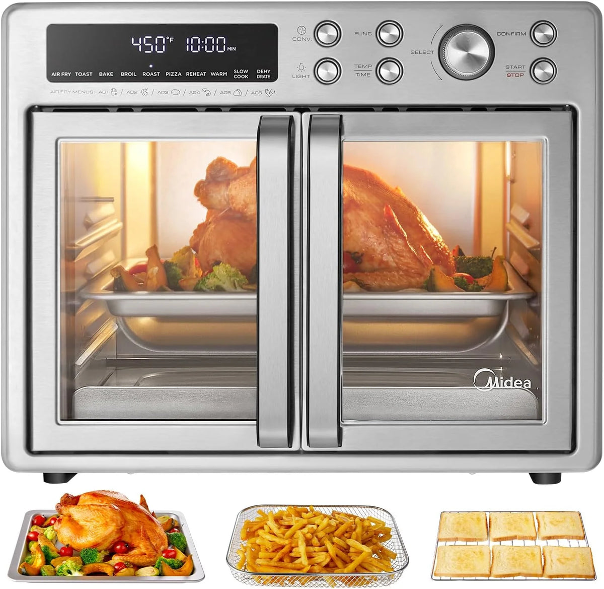 Flexify French Door Toaster Oven Air Fryer Combo 26.4 QT Extra Large Air Fryer Countertop