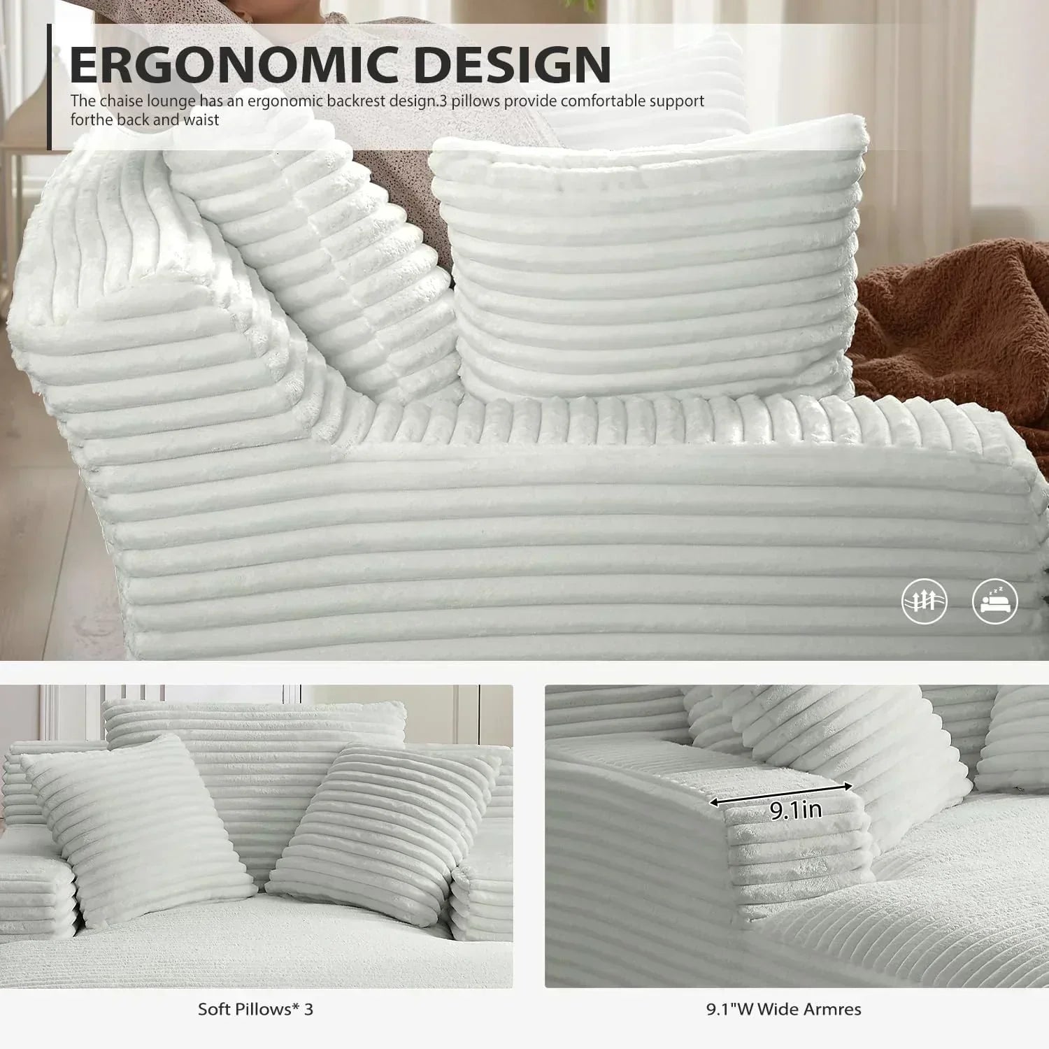 50-inch indoor recliner oversized corduroy upholstered boneless sofa bed deep sleeper sofa