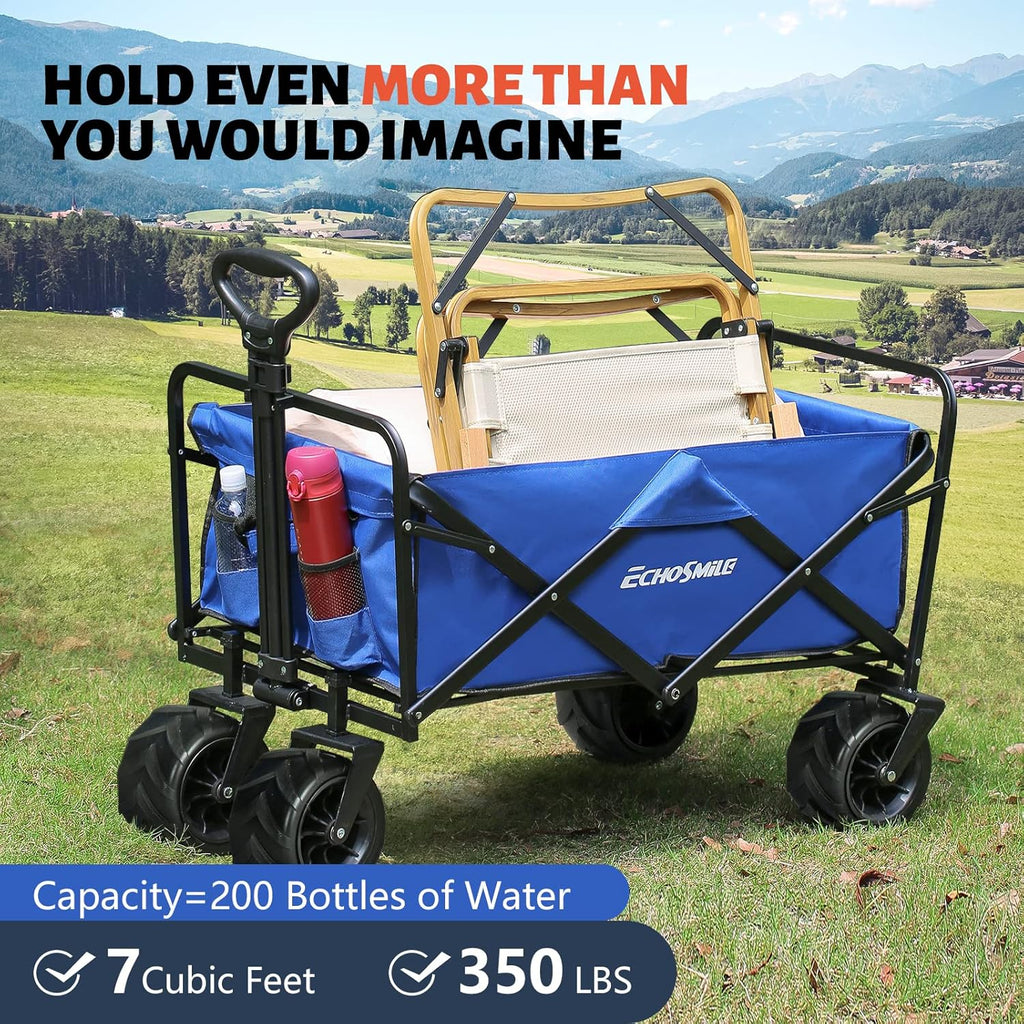 Heavy Duty 350 lb Capacity Foldable Caravan, Outdoor Folding Camping Caravan, Portable Grocery Cart, Adjustable Rolling Cart