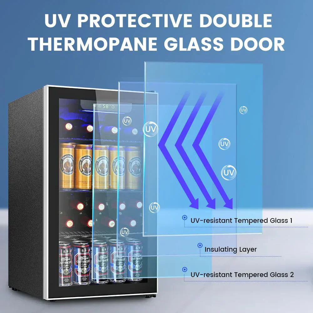 Mini Fridge 130 Can Beverage Refrigerator Cooler Drink Fridge Adjustable Temperature Control