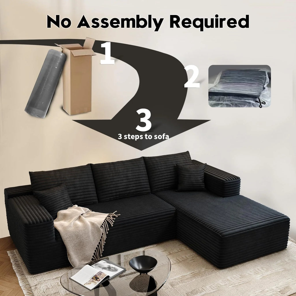 107.5 inch Cloud Modular Sectional Sofa with L-Shaped Chaise Lounge, Modern Minimalist Upholstered Sofa Deep Seating Corner Sofa
