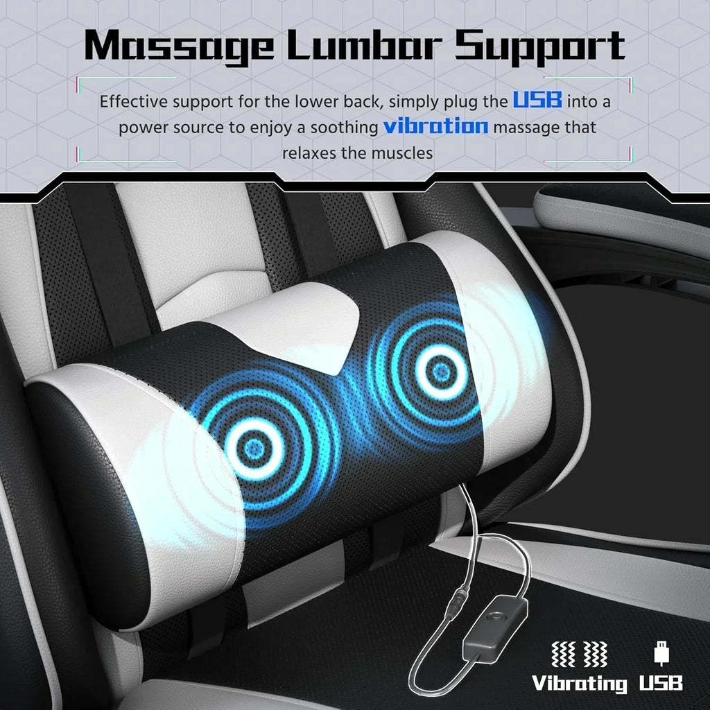 Gaming Chair with Massage Lumbar Support and Footrest Height Office Gaming Chair