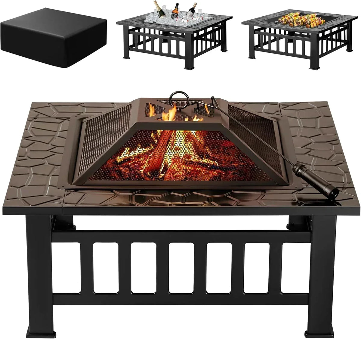Devoko Outdoor Fire Pit 32 Inch Firepit Table Metal Outdoor Fireplaces with Waterproof Cover