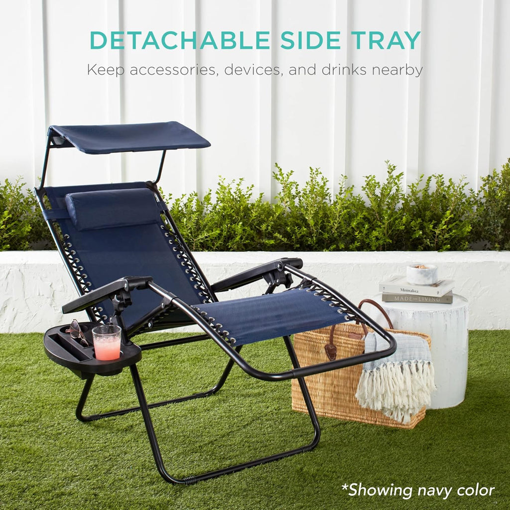 Best Choice Products Folding Zero Gravity Recliner Patio Lounge Chair Adjustable Canopy Shade