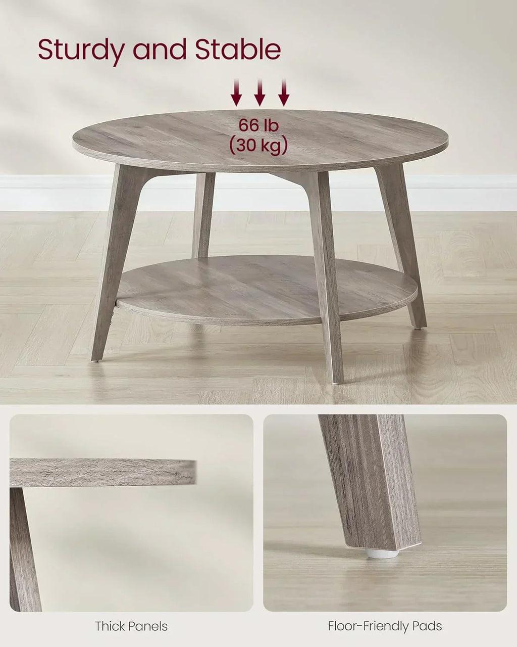 VASAGLE Round Coffee Table 2 Tier Coffee Table with Storage for Living Room 31.5 x 17.7 Inches