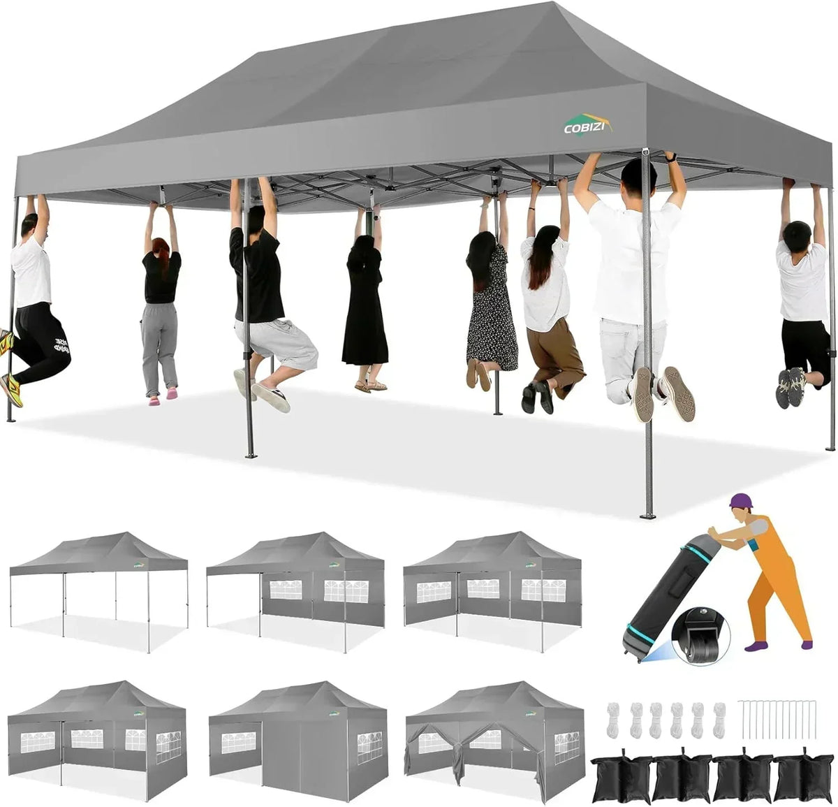 COBIZI 10x20 Heavy Duty Pop up Canopy Tent 6 sidewalls Commercial Canopy Wedding Party Tents
