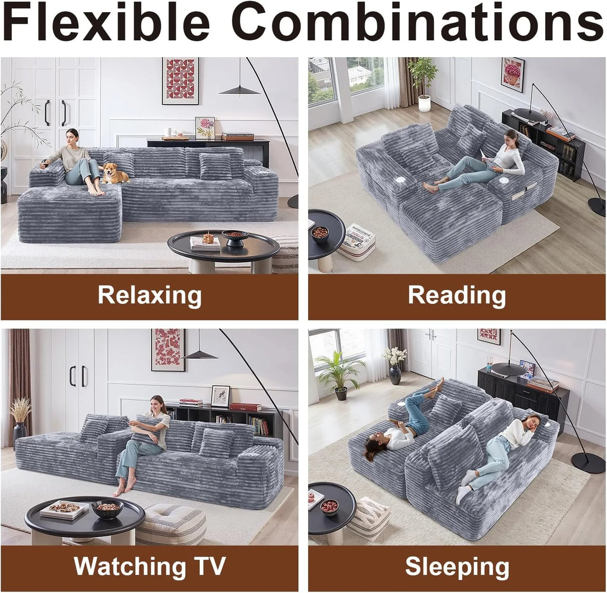 Cloud Sectional Couch with L-Shape Chaise, Modern Modular Sofa with Deep Seat, Built-in Cup Holder & Storage Pocket for Living Room Bedroom, No Assembly Required (Dark Gray, Left Sitting Chaise)