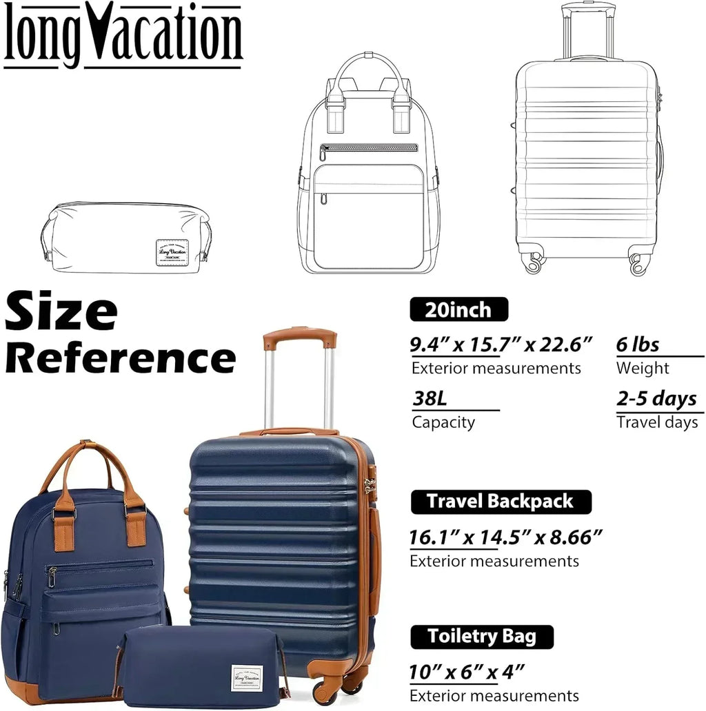 LONG VACATION 6 Piece Luggage Set Carry on Suitcase with ABS+PC hardshell Spinner Wheels