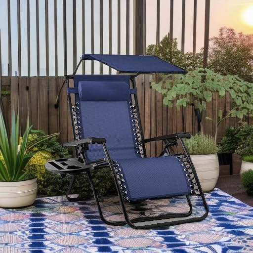 Best Choice Products Folding Zero Gravity Recliner Patio Lounge Chair Adjustable Canopy Shade