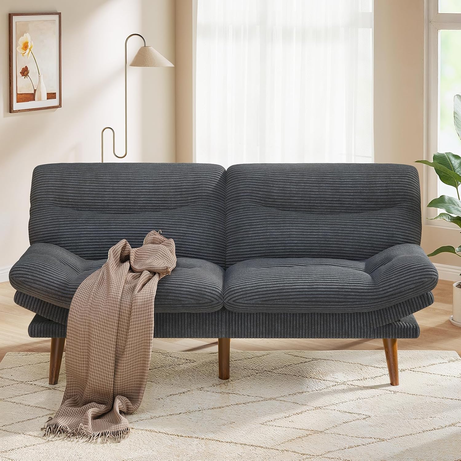 Convertible Futon Sofa Bed 66 Inch Corduroy Futon Sofa Recliner Sofa Bed for Small Spaces
