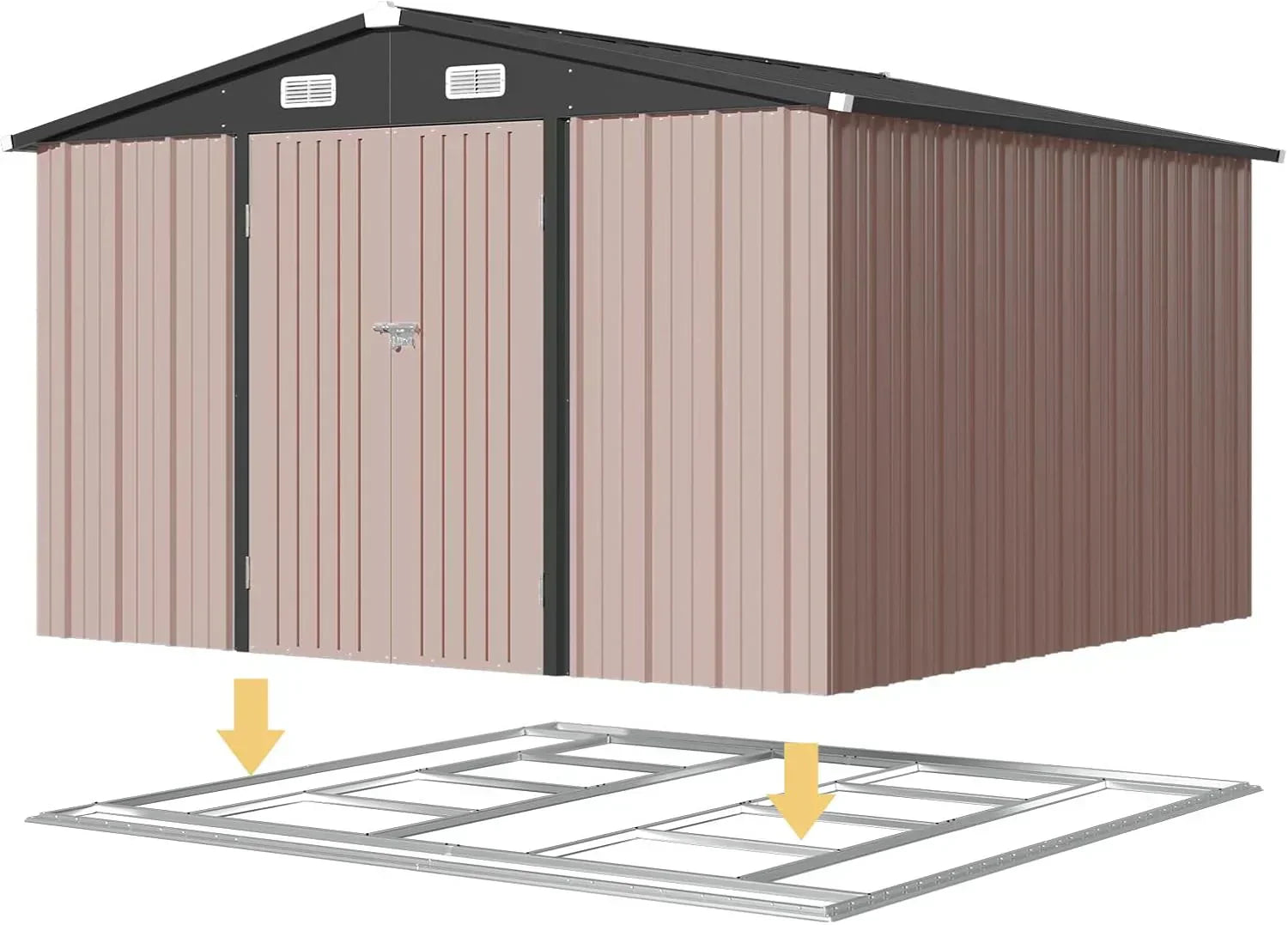 Aoxun 12x10 FT Shed Metal Outdoor Waterproof Storage Shed Steel Utility Garden Tool Shed