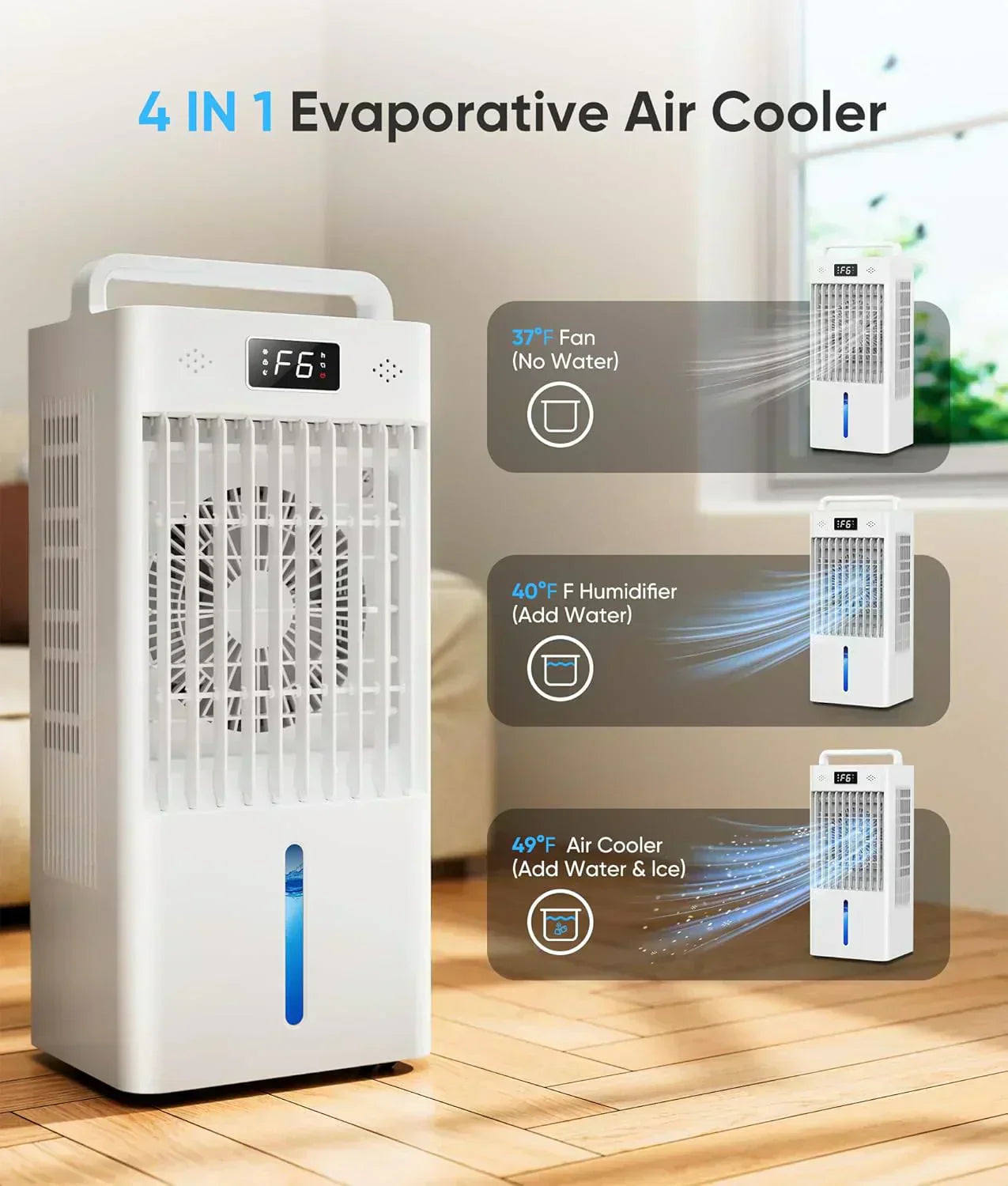 Windowless Portable Air Conditioners Evaporative Air Cooler 3 Modes & 3 Speeds 12H Timer