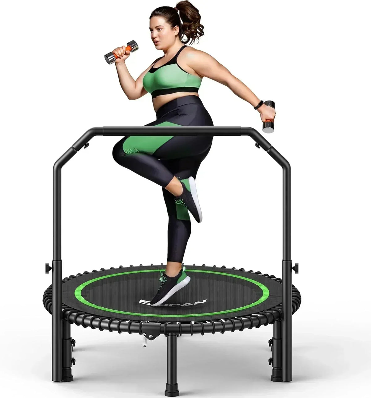 BCAN 450/550 LBS Foldable Mini Trampoline Fitness Trampoline Bungees Adjustable Foam Handle