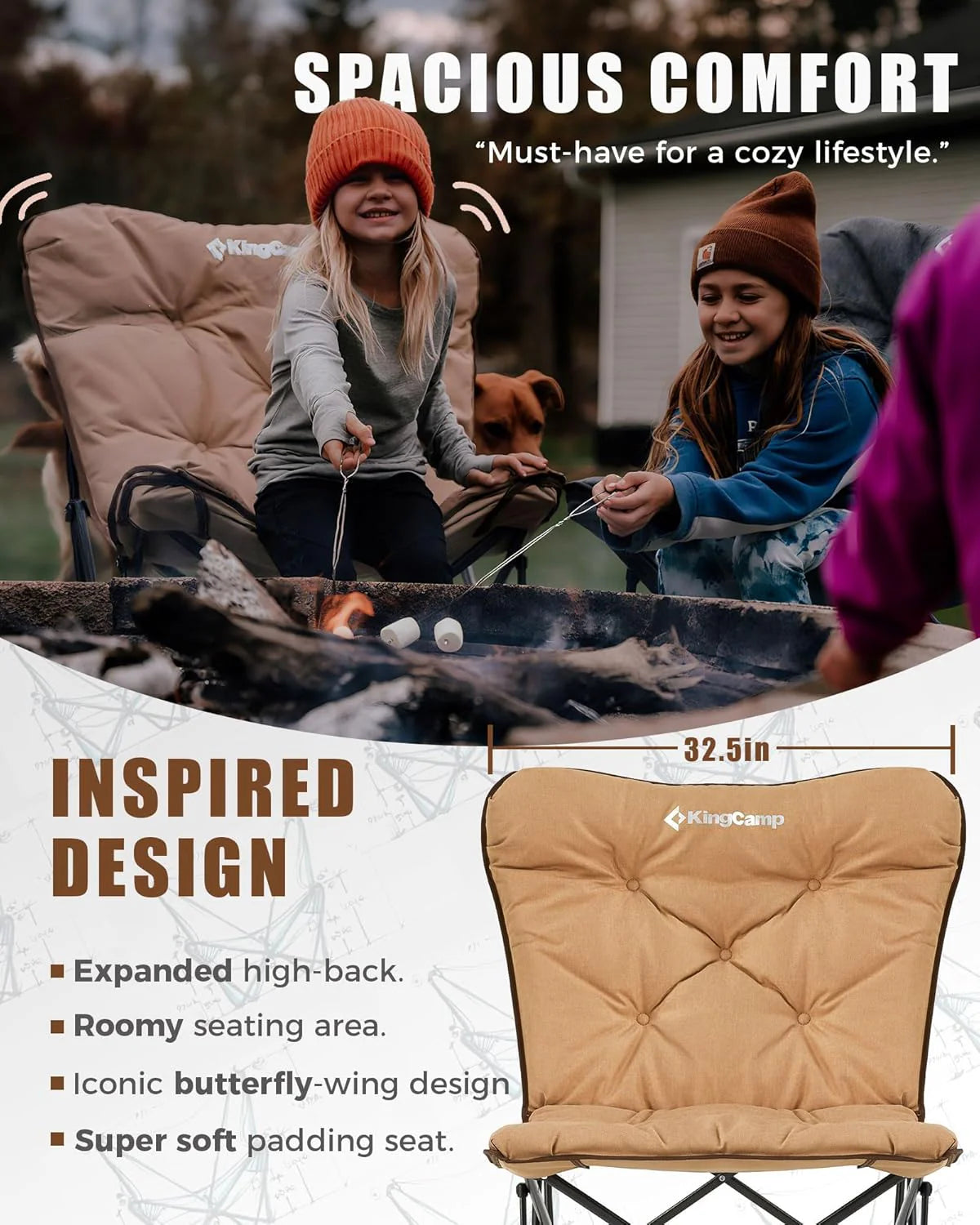 KingCamp Butterfly Chair, Oversized Thick Padded Comfy Camping Chairs Portable Folding Chair 400lbs Heavy Duty Seat with High Backrest & Carry Bag for Outdoor Indoor Patio Lawn Home Living Bed Room