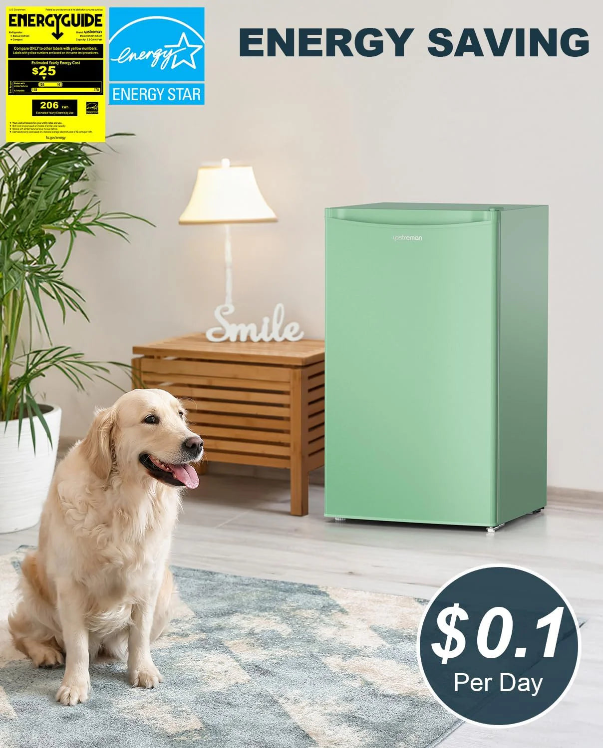 Upstreman 3.2 Cu.Ft Mini Fridge with Freezer, Single Door Mini Fridge, Dorm Fridge, Adjustable Thermostat, Mini Refrigerator