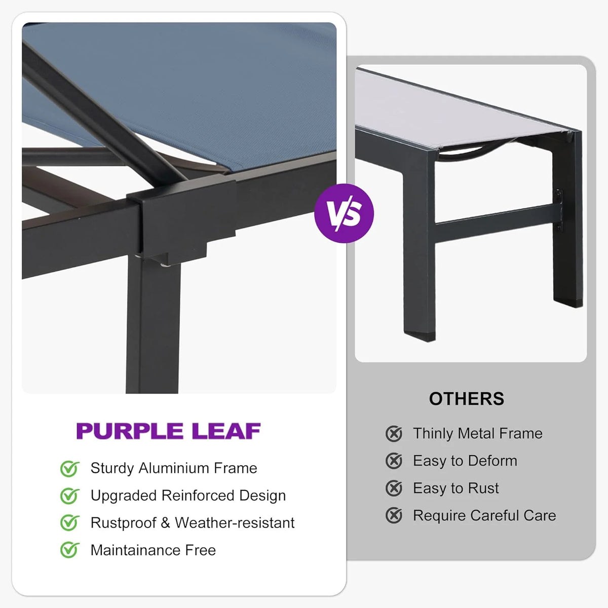 PURPLE LEAF Patio Tanning Lounge Chair Set with Face Down Hole Outdoor Aluminum Adjustable Reclining Chairs Wheels Pillows and Table for Poolside Beach Sunbathing Lounger, Beige