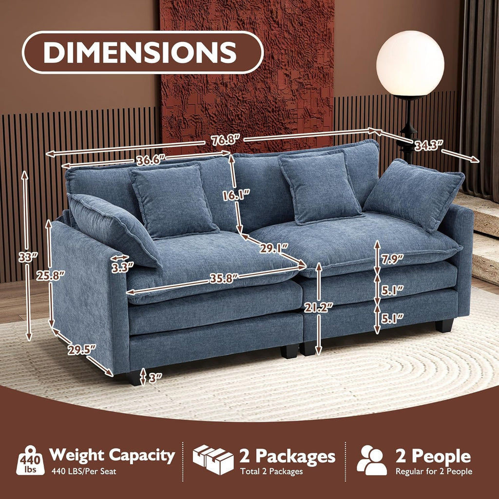 111.4 Inch L Shaped Modern Sofa Modular Cloud Sofa with Ottoman 4 Seater Chenille Deep Seat Sofa