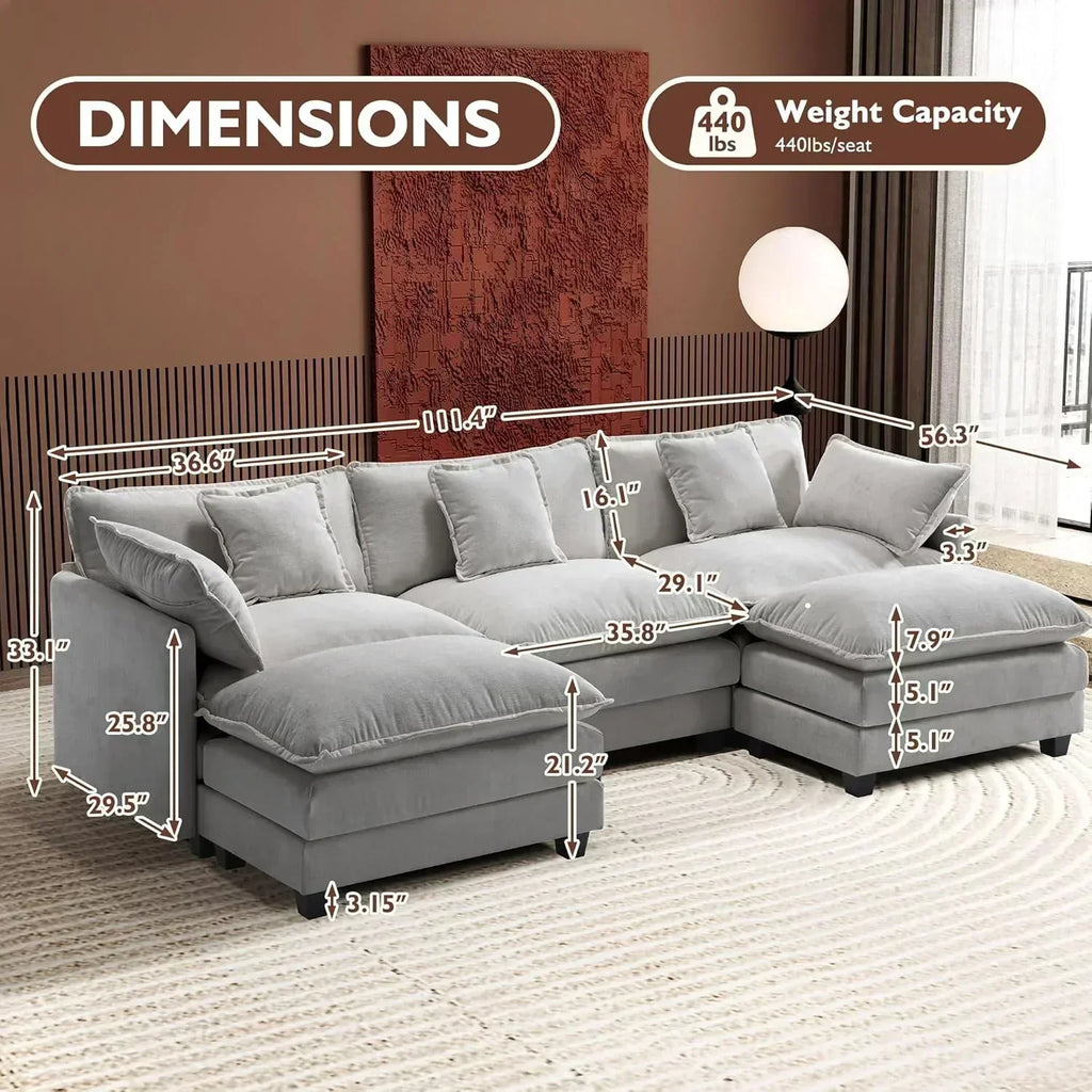 ihanherry 146-inch U-shaped modern sofa modular area cloud sofa
