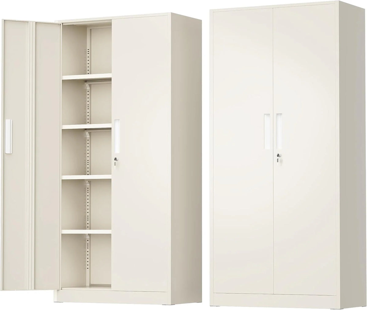 Greenvelly Metal Storage Cabinet, 72 Black Locking Metal Cabinet with 2 Doors and 4 Adjustable Shelves, Lockable Garage Storage Cabinets for Home Office, Garage, Kitchen, Living Room