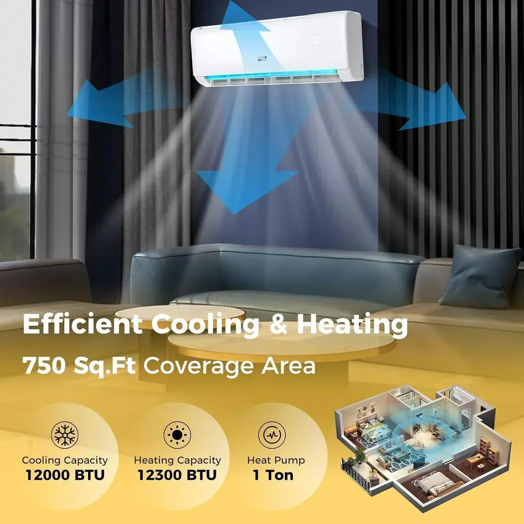 COSTWAY 12000BTU Mini Split Air Conditioner Heater 20 SEER2 115V Wall-Mounted Ductless