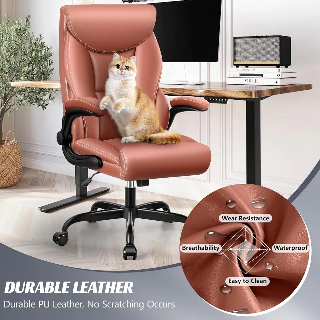 Office Chair Large High-Foot Computer Desk Chair, Breathable Leather Chair Lumbar Support Rotating Computer Chair