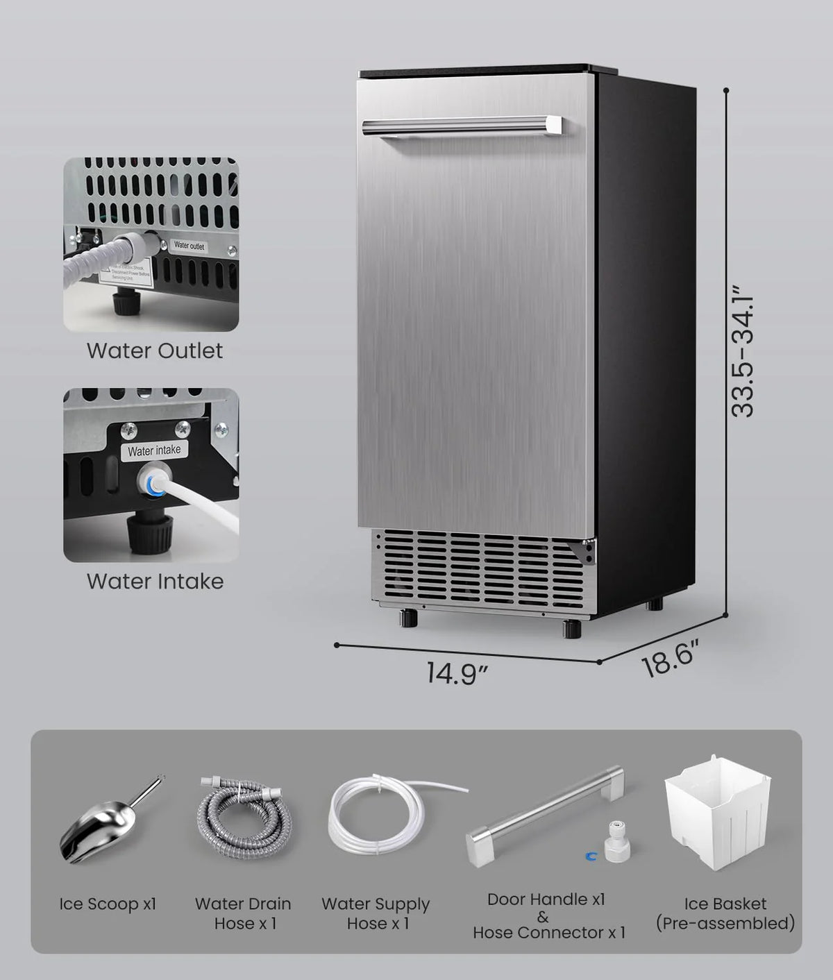 ecozy Portable Ice Maker Countertop, 9 Cubes Ready in 6 Mins, 26 lbs in 24 Hours, Self-Cleaning Machine