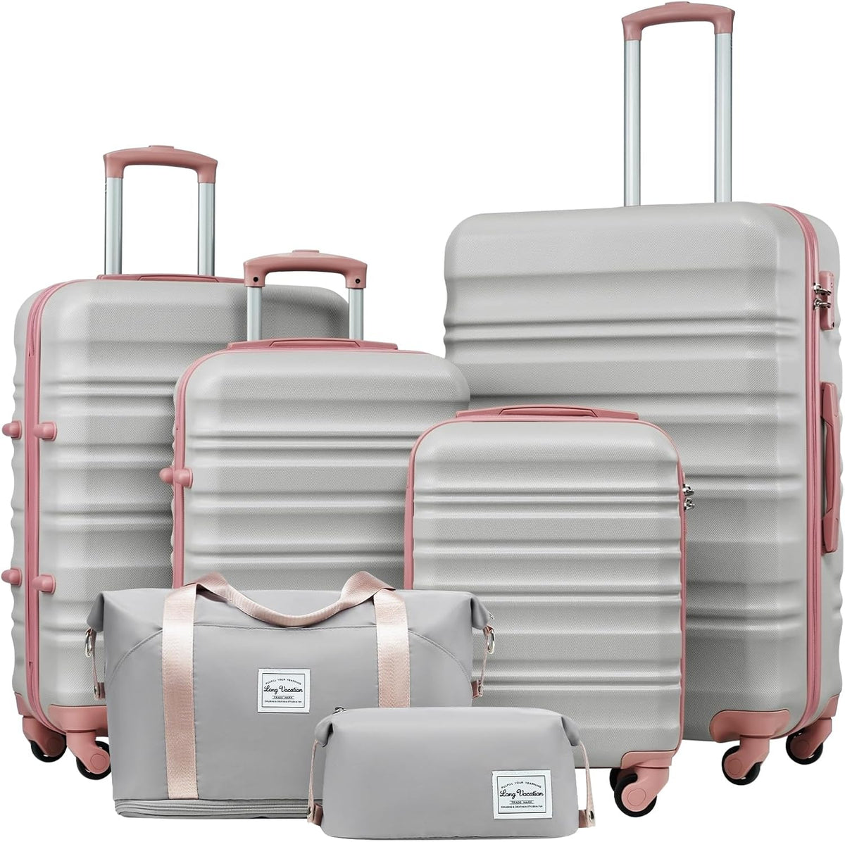 LONG VACATION 6 Piece Luggage Set Carry on Suitcase with ABS+PC hardshell Spinner Wheels