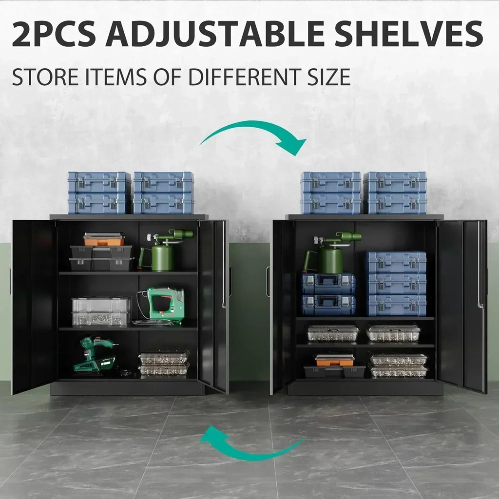 Metal Storage Cabinet with 2 Doors and 6 Shelves Black Metal Cabinet Garage Storage Cabinet
