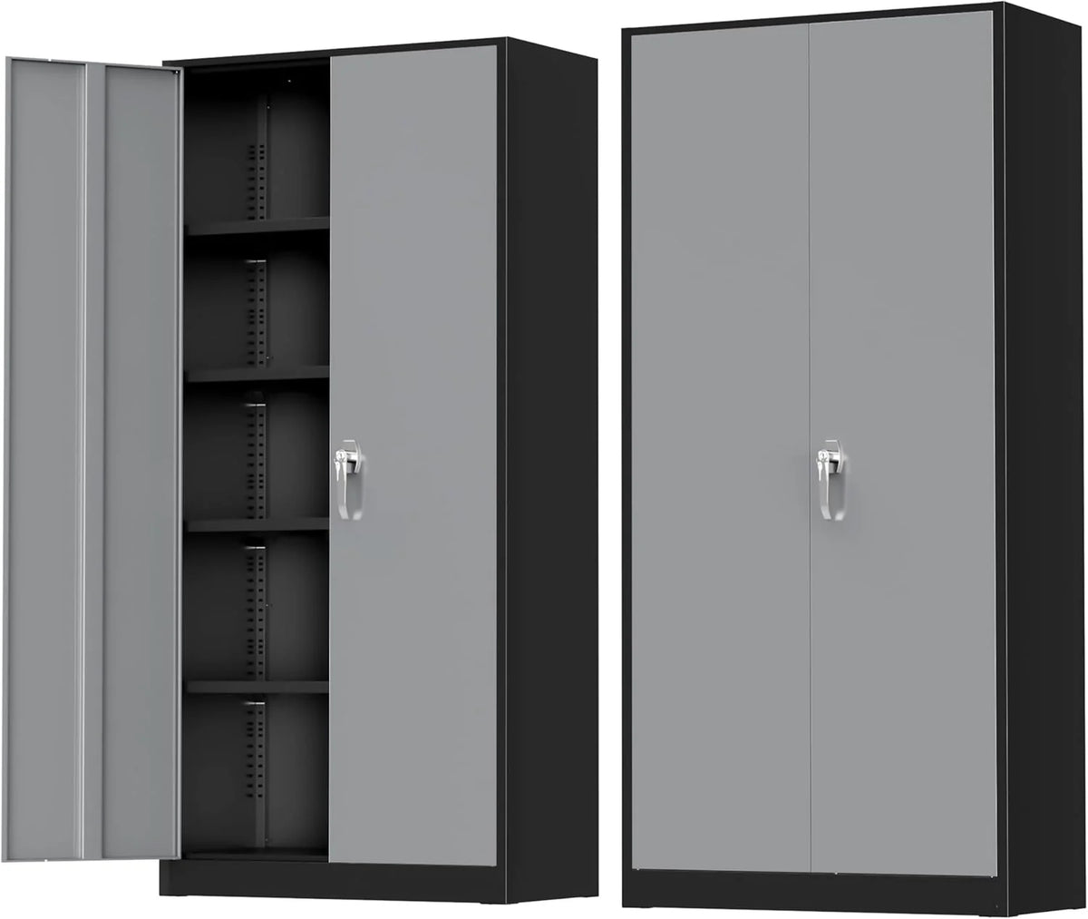 Greenvelly Metal Storage Cabinet, 72 Black Locking Metal Cabinet with 2 Doors and 4 Adjustable Shelves, Lockable Garage Storage Cabinets for Home Office, Garage, Kitchen, Living Room