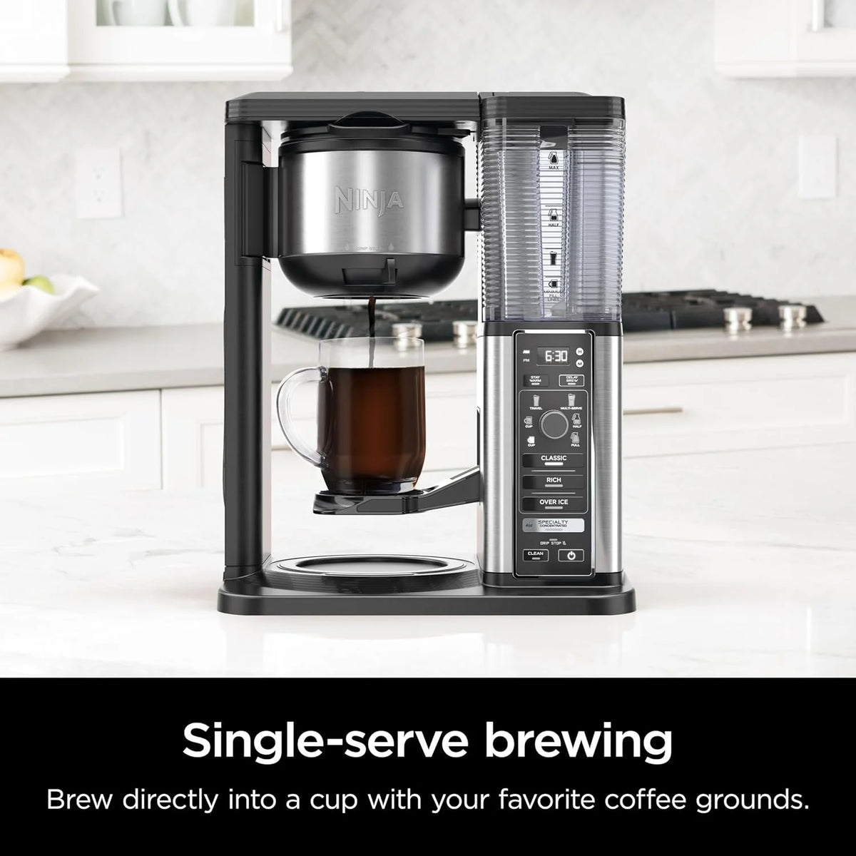 Ninja Hot & Iced XL Coffee Maker with Rapid Cold Brew, 4 Brew Styles, 8 Sizes Small Cup to Travel Mug, Single-Serve Coffee Brewer, 12-Cup Carafe, Permanent Filter, Removable Reservoir, Black, CM371