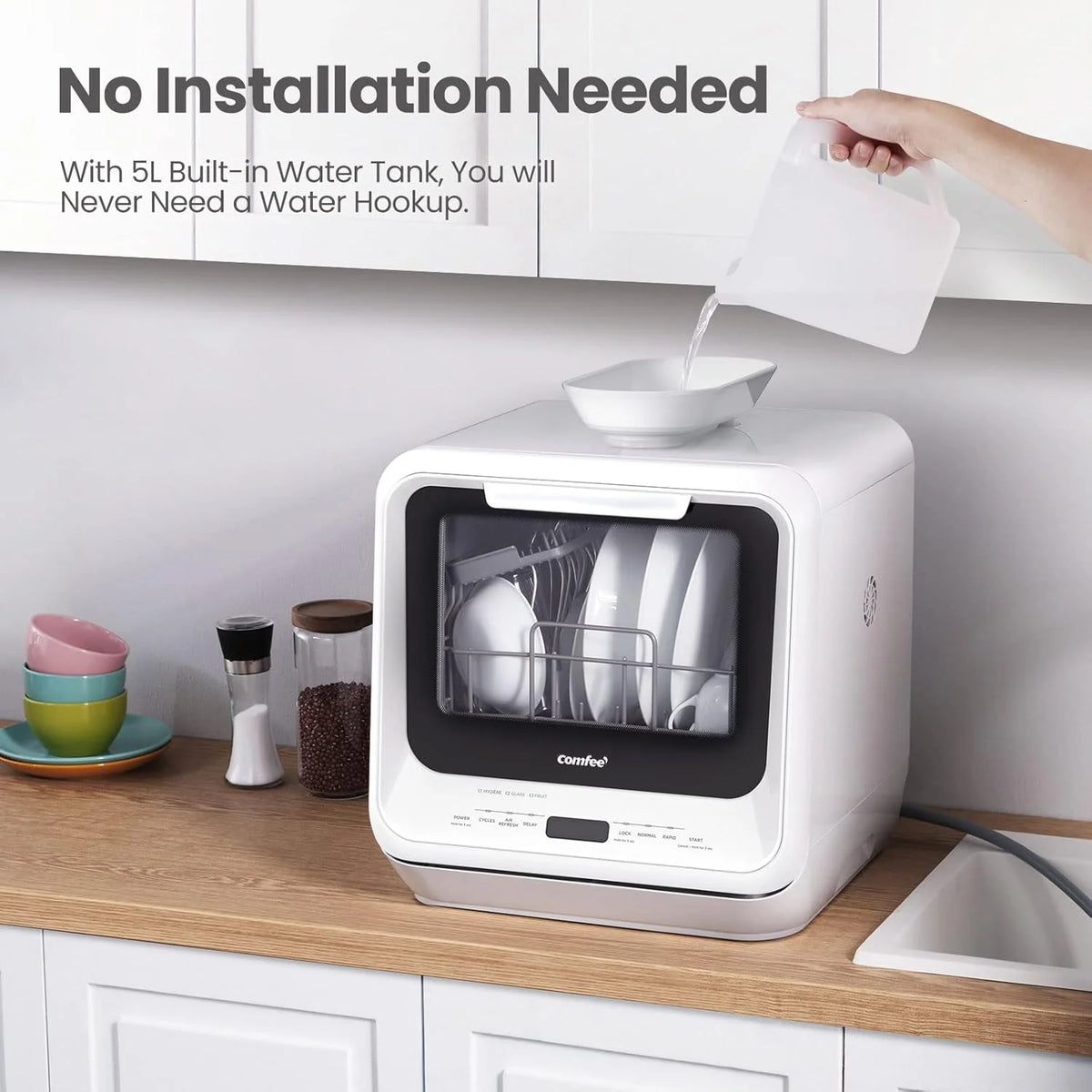 COMFEE' Portable Mini Dishwasher Countertop with 5L Built-in Water Tank