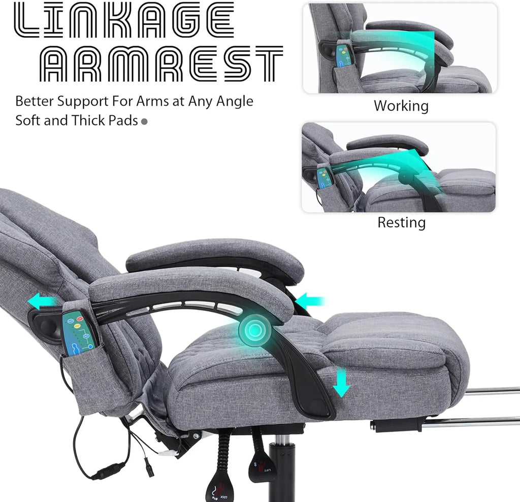 Massage Office Chair with Footrest 6 Point Vibration and Heating Home Executive Office Desk Chair