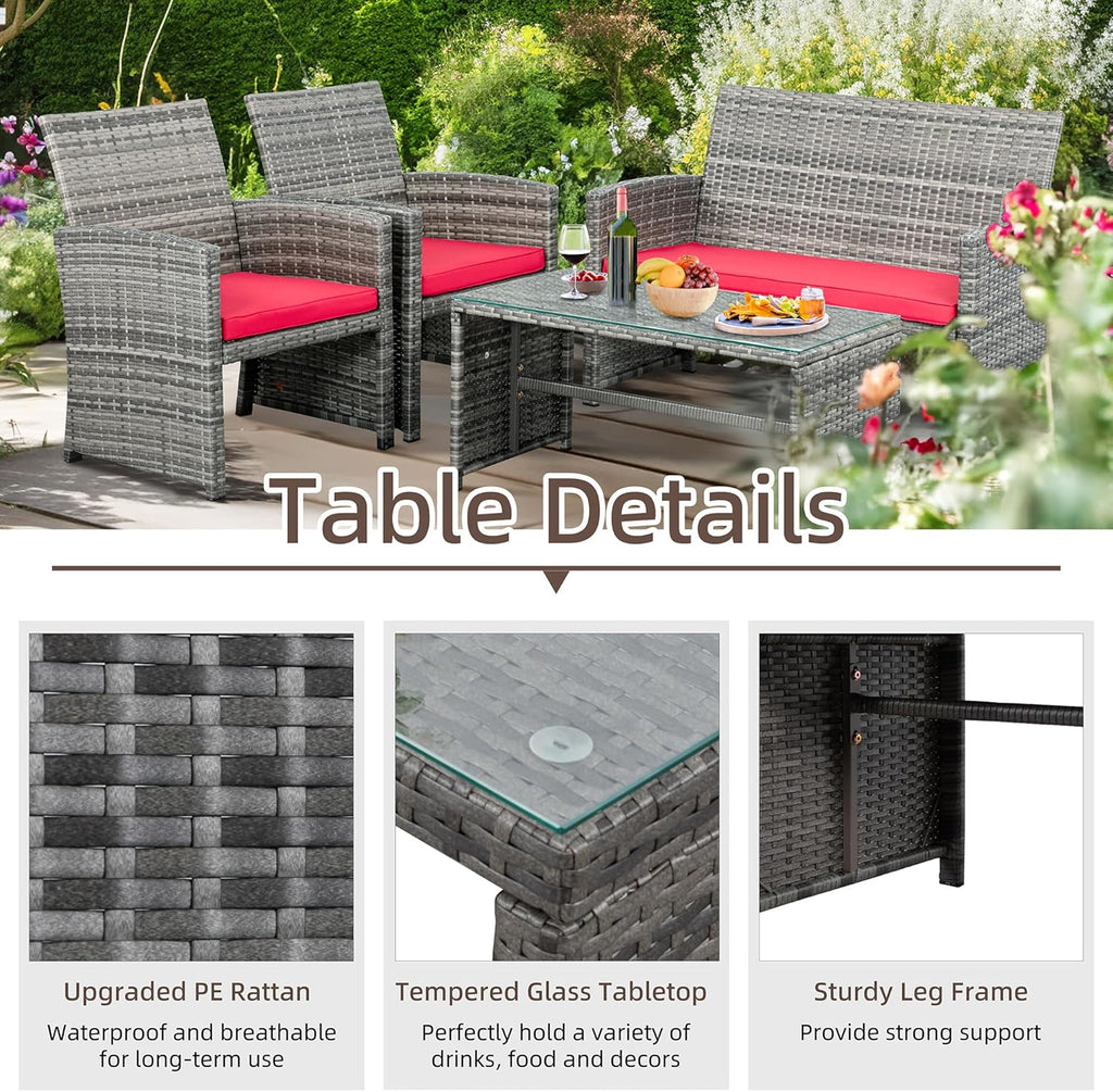 Shintenchi 4 Piece Patio Ratten Set Outdoor Furniture Set Wicker Conversation Set