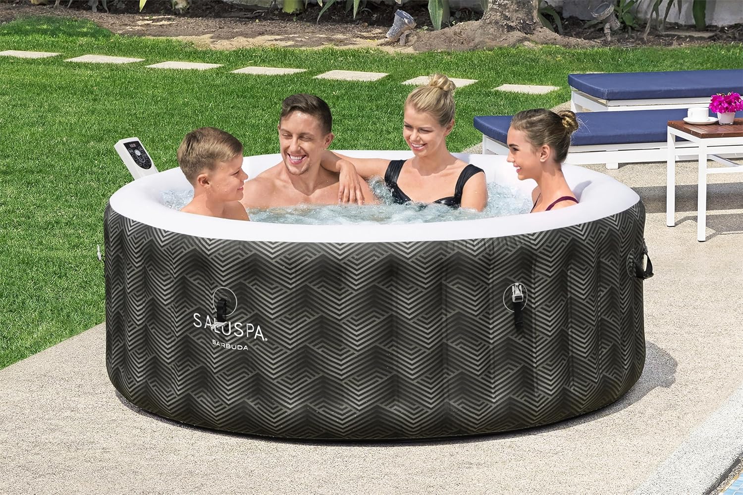 Bestway SaluSpa Miami EnergySense AirJet Inflatable Hot Tub Spa (71 x 26) | Portable Hot Tub with 2 Covers (1 Energy-Efficient Thermal Cover and 1 Standard Cover) | Fits Up to 2-4 Persons | Black