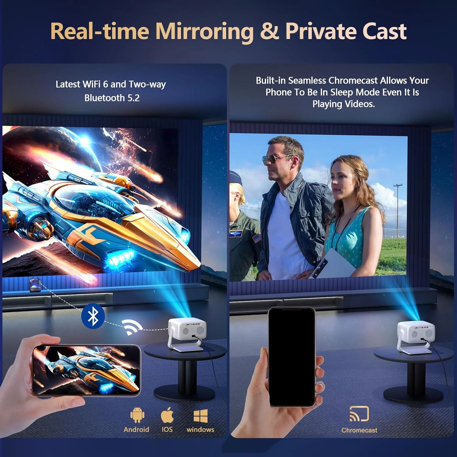 [3000+ Licensed Apps/Live TV/HDR10+/50W DoIby Audio] Smart 4K-Projector with WiFi
