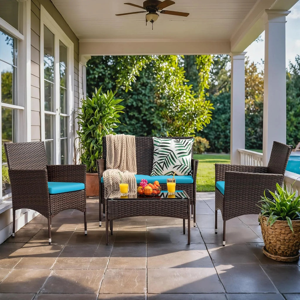 Homall 4 Pieces Outdoor Patio Furniture Sets Rattan Chair Wicker Set, Outdoor Indoor Use Backyard Porch Garden Poolside Balcony Furniture Sets Clearance (Brown and Beige)