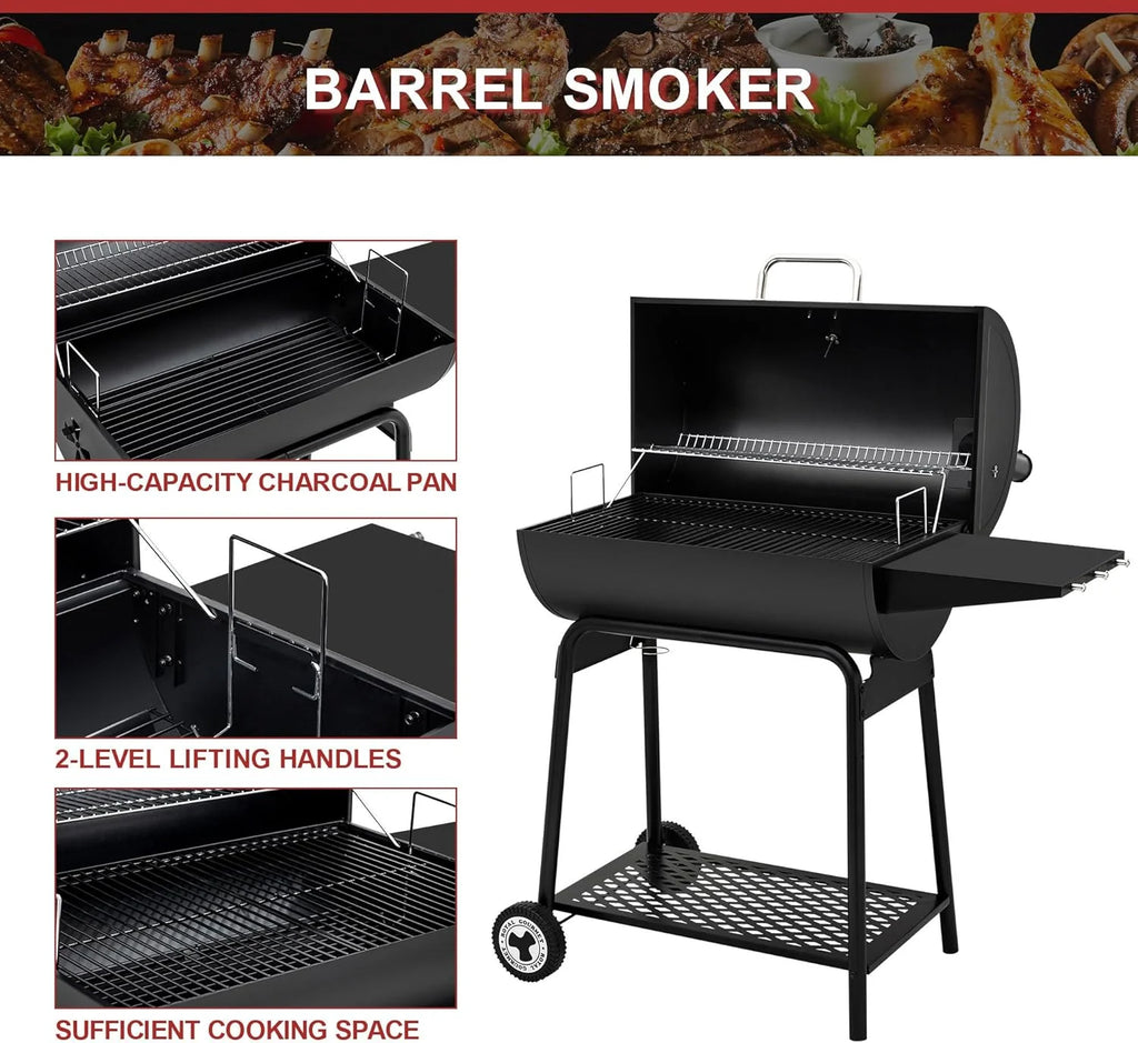 Royal Gourmet CC1830 30 Barrel Charcoal Grill with Heating Rack, Outdoor Grill, 627 Sqm