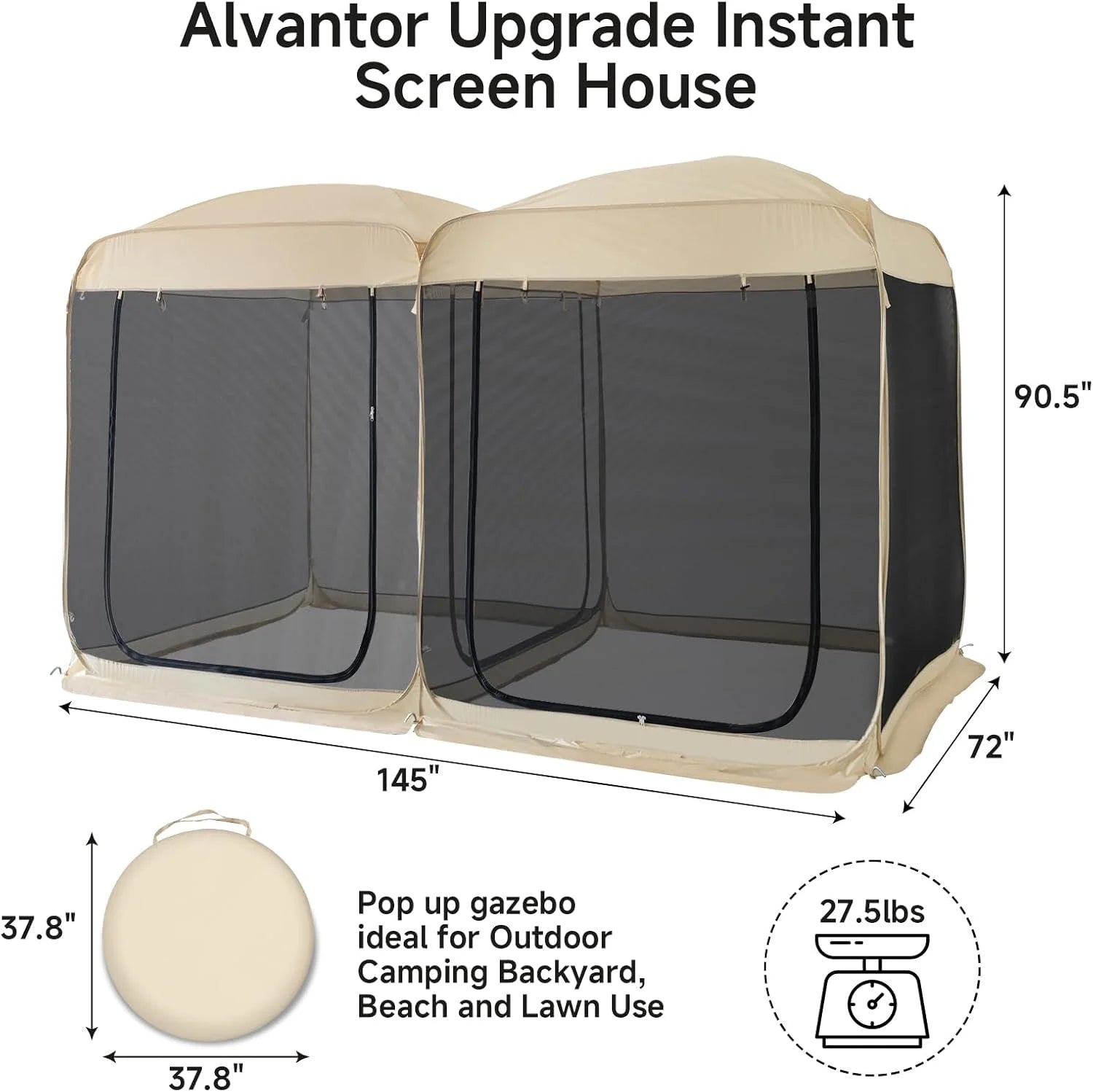Alvantor Screen House Gazebo, 6-10-15 Person Pop Up Igloo Screened Canopy Tent with Mosquito Netting Sides, Instant UV Resistant Sun Shelter for Garden, Patio, Backyard