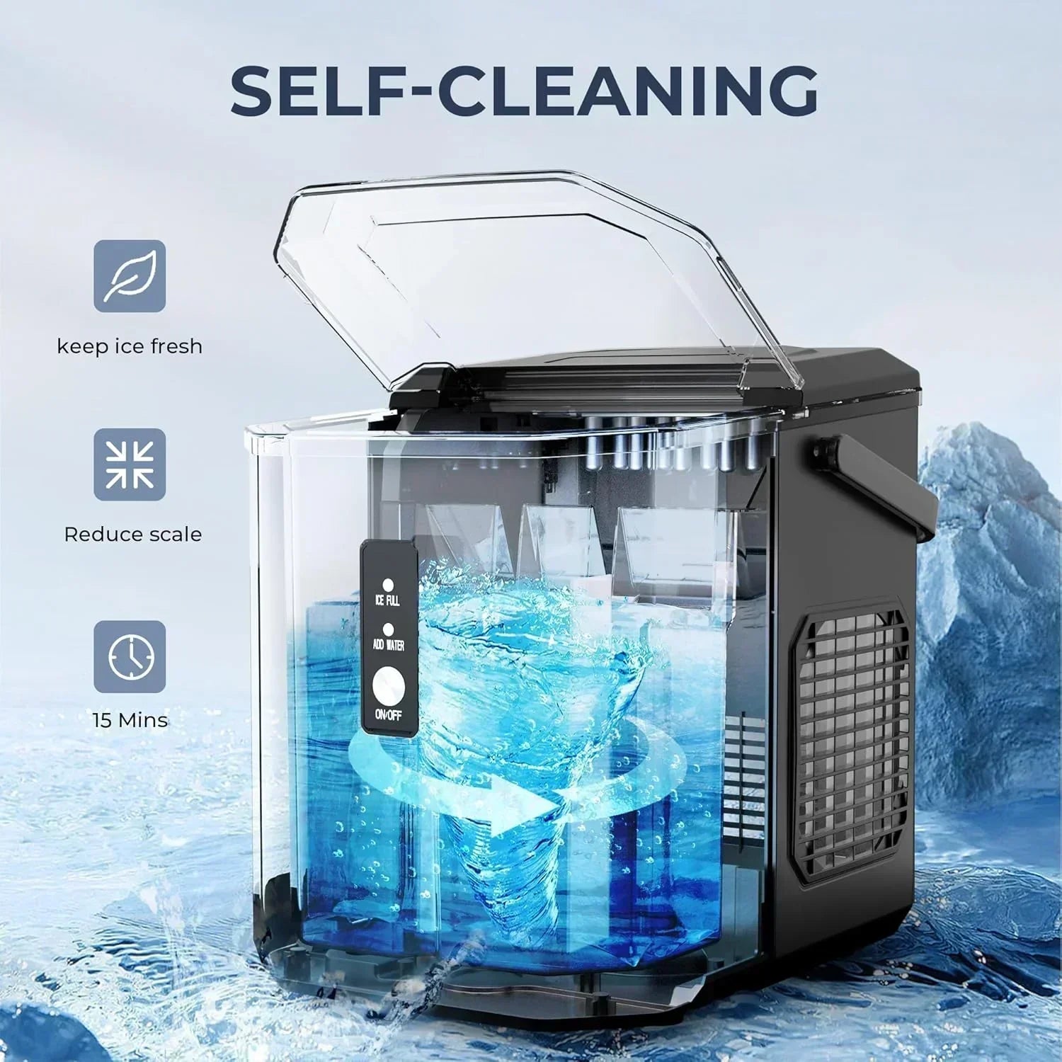 EUHOMY Nugget Ice Maker Countertop Ready in 8 Mins Self-Cleaning Portable Ice Makers Machine