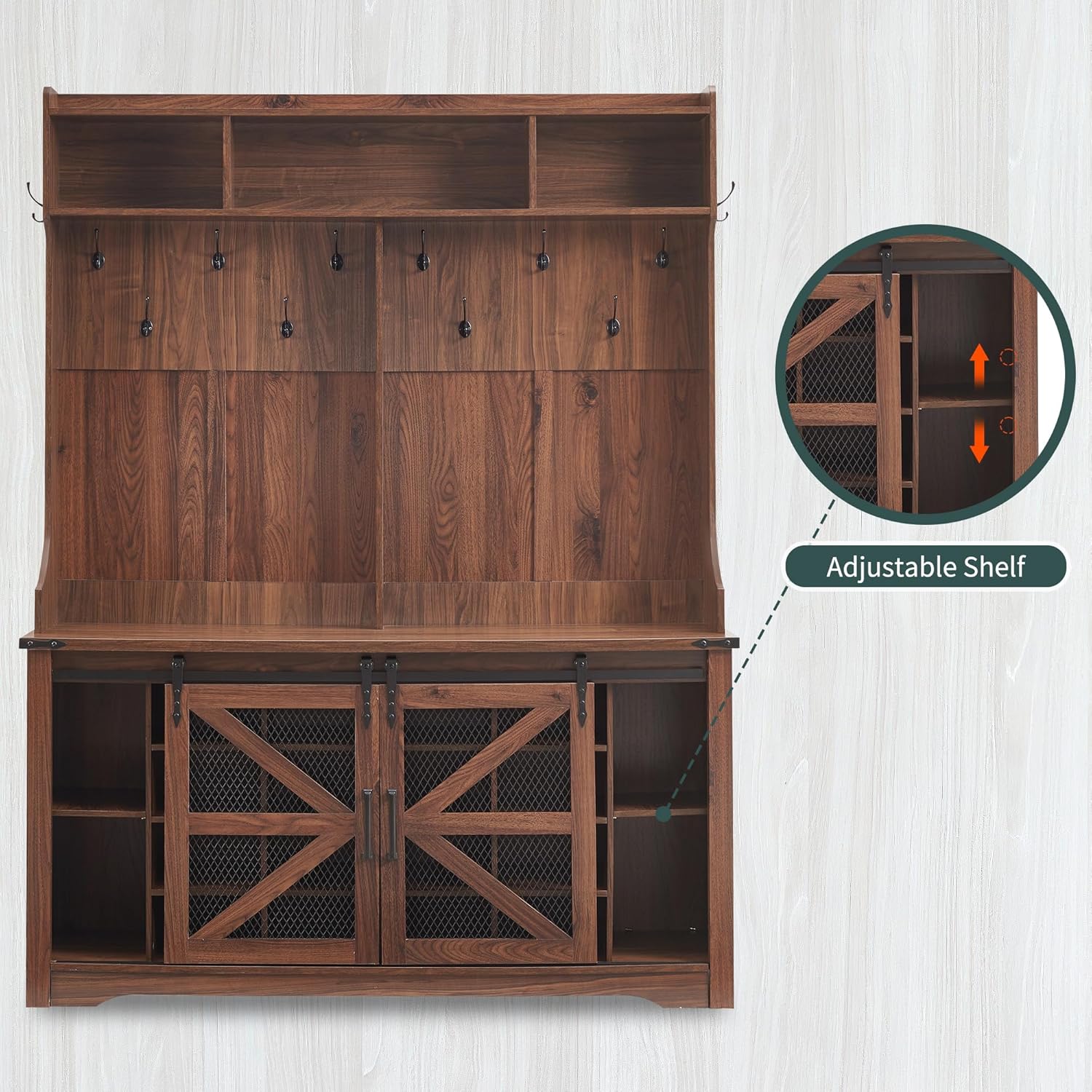 JXQTLINGMU 59-inch Farmhouse Foyer Tree Shoe Storage Entryway Bench Foyer Coat Rack Cabinet